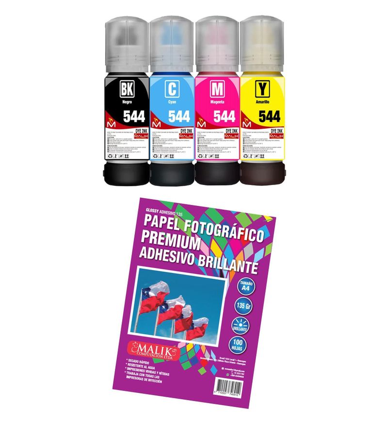 Papel Adhesivo Glossy 135gm/100hjs+4 Tintas para Epsn L6490