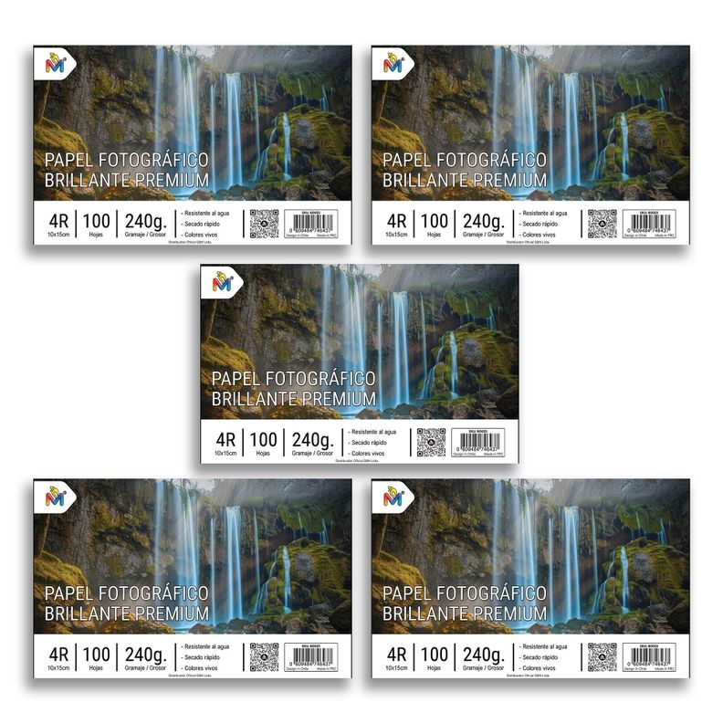 5x Papel Foto 10x15 240g - 500 Hojas 5760 Dpi Pro Glossy