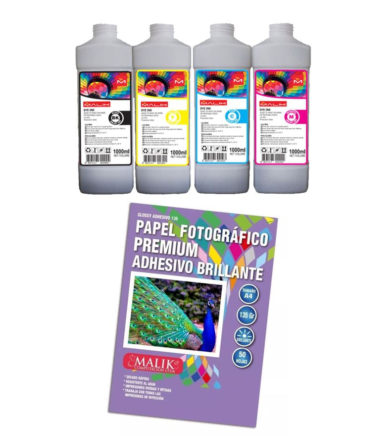Papel Adhesivo 135gm 50 hojas+ 4 Litros para Hp Ink Tank 415-0
