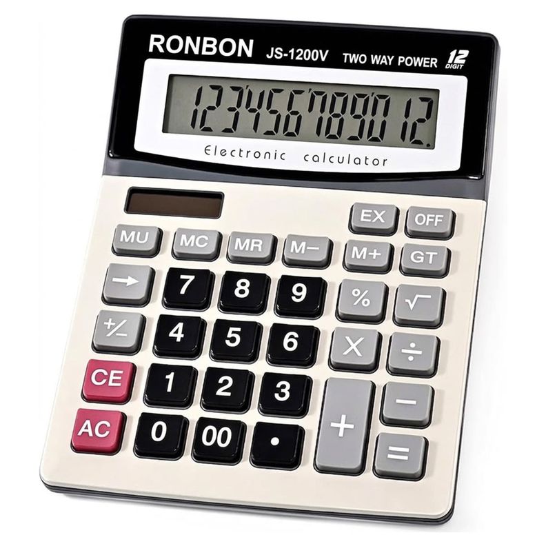 Pack 2 Calculadora Ronbon JS-1200V de 12 Digitos con Pantalla Grande Blanco
