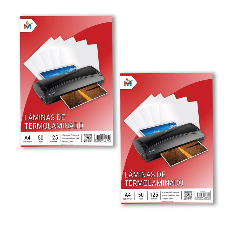 Duo Pack Laminas A4 125 Micras - 100 Hojas Proteccion Total