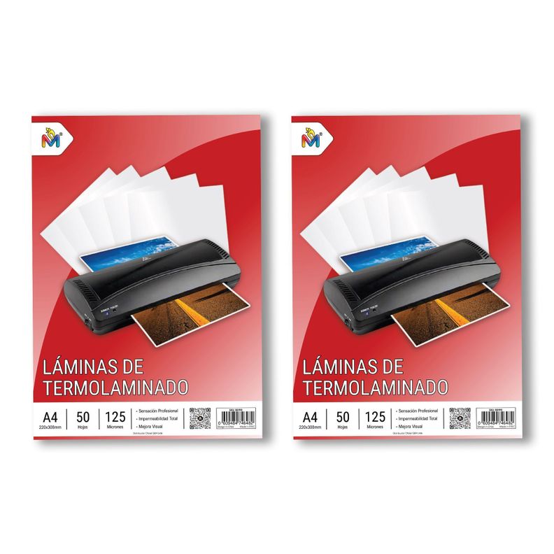 100 Laminas para Plastificar A4 125 micras - Pack Doble Premium