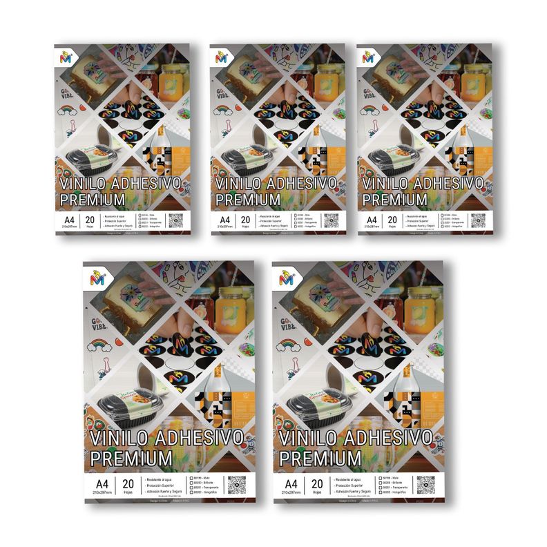 Combo 5 Papel Holografico Rainbow - 100 Hojas Stickers de Lujo