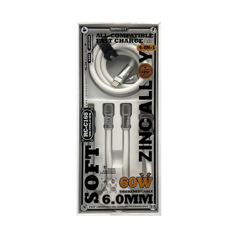 CABLE DE CARGA RAPIDA 4 EN 1 60W 1.5MTS BLANCO RC-C168-1
