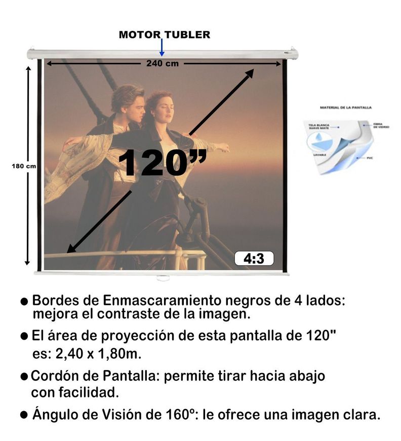 "Telon Mural 2.40mx1.80m 4:3 para proyector V/sonic M1 Mini+ "-1