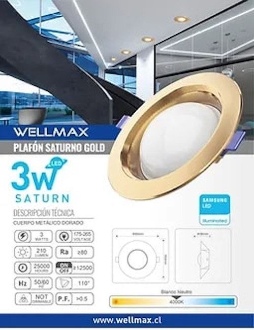 PLAFON SATURNO 3W 4000K BLANCO NEUTRO GOLD COLOR-1
