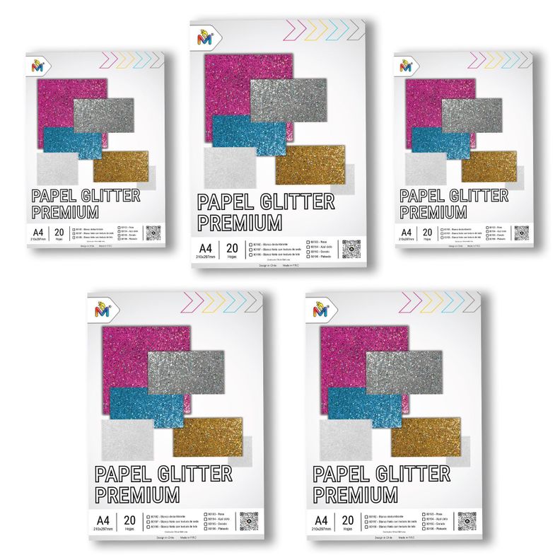 5x Papel Brillantina Dorada A4 - 100 Hojas Calidad Premium Dorado
