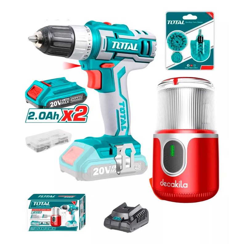 Kit Taladro Inalámbrico 20v+ 2 Bat + Molino Café Total Tools-1