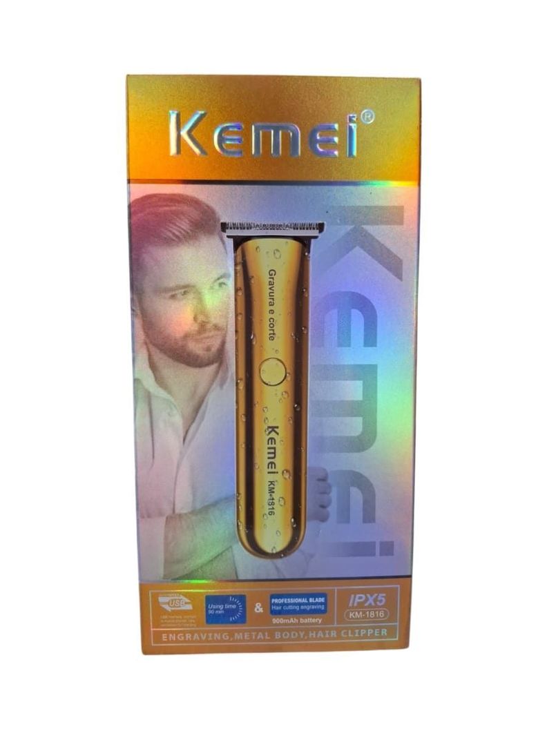 MAQUINA DE AFEITAR KEMEI RECARGABLE METALICO DORADO KM- 1816-1