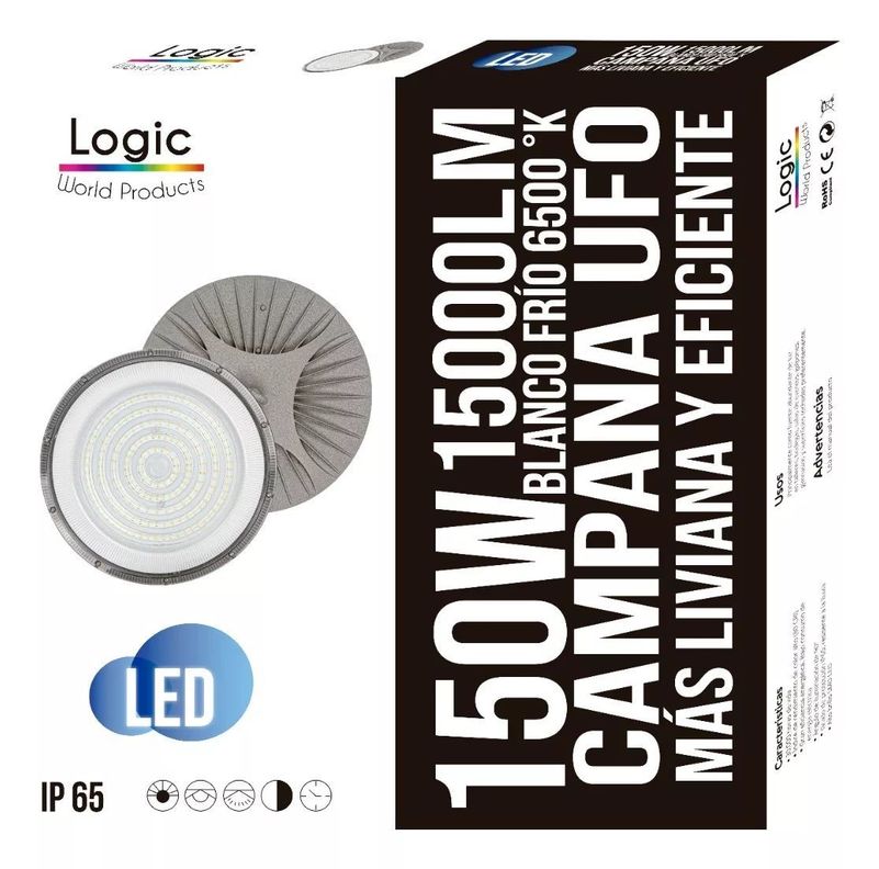 Campana Industrial Led Compacta Ufo Flat 150w Led Color Negro-6