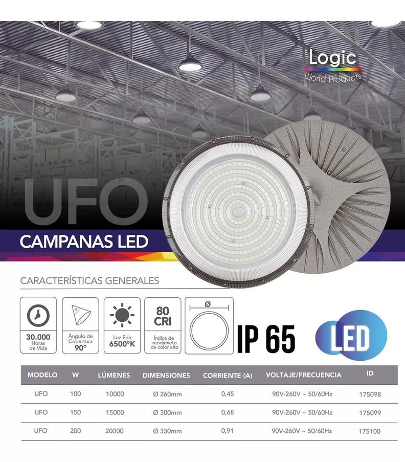 Campana Industrial Led Compacta Ufo Flat 200w Led Color Negro-0
