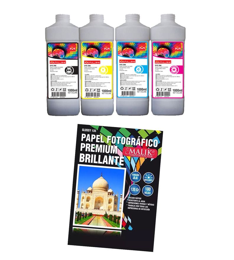 Papel Glossy 135gm 100 hojas + 4 Litros Tinta para Brother DCP-T710W-0