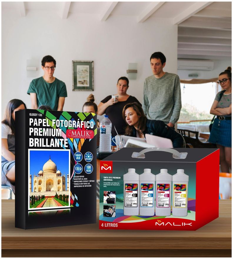 Papel Glossy 135gm 100 hojas + 4 Litros Tinta para Brother DCP-T710W-2