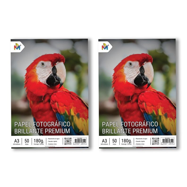 100 Hojas Papel Foto A3 180g - Pack Doble Brillante Premium