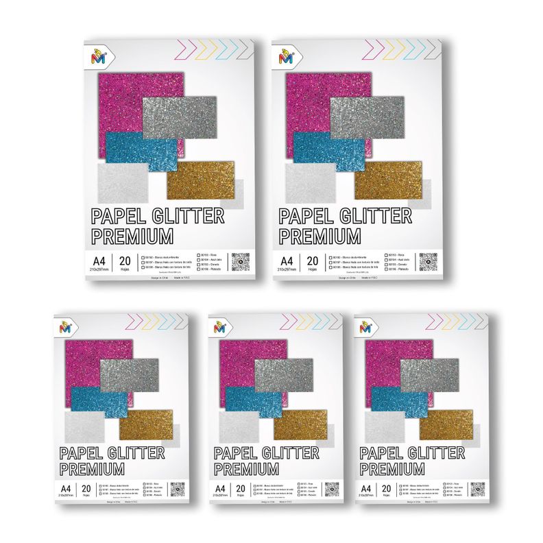 5x Papel Glitter A4 Plateado - 100 Hojas Brillo Festivo Pro