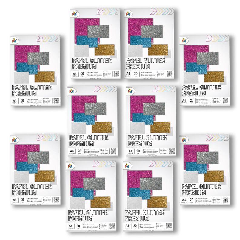 10x Papel Glitter A4 Dorado - 200 Hojas Brillo Festivo Pro