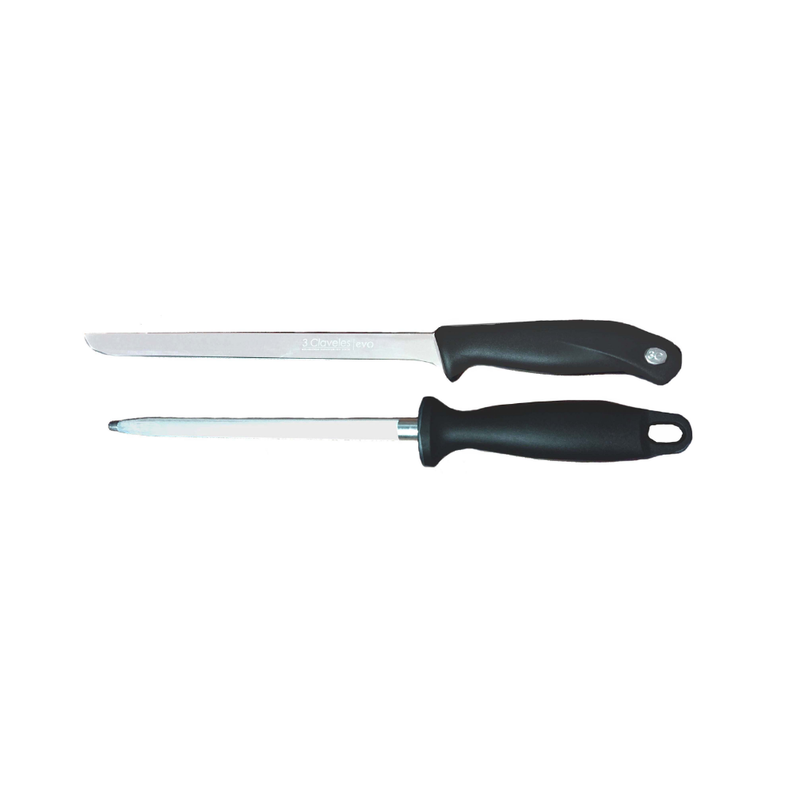 Cuchillo Jamonero 25 cm + Astil Tres Claveles EVO | Hoja Inoxidable Profesional
