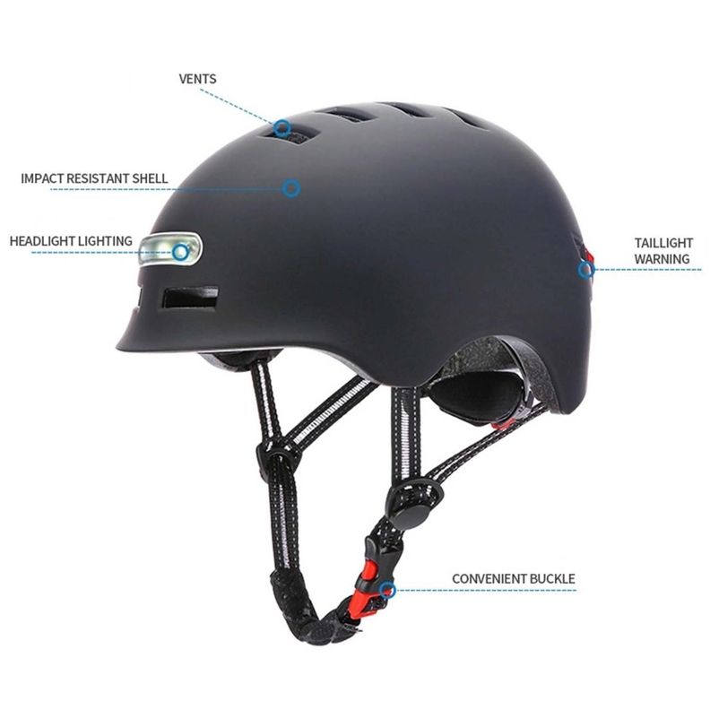 Casco Con Luz Para SCOOTER,BICICLETA Color Negro-2