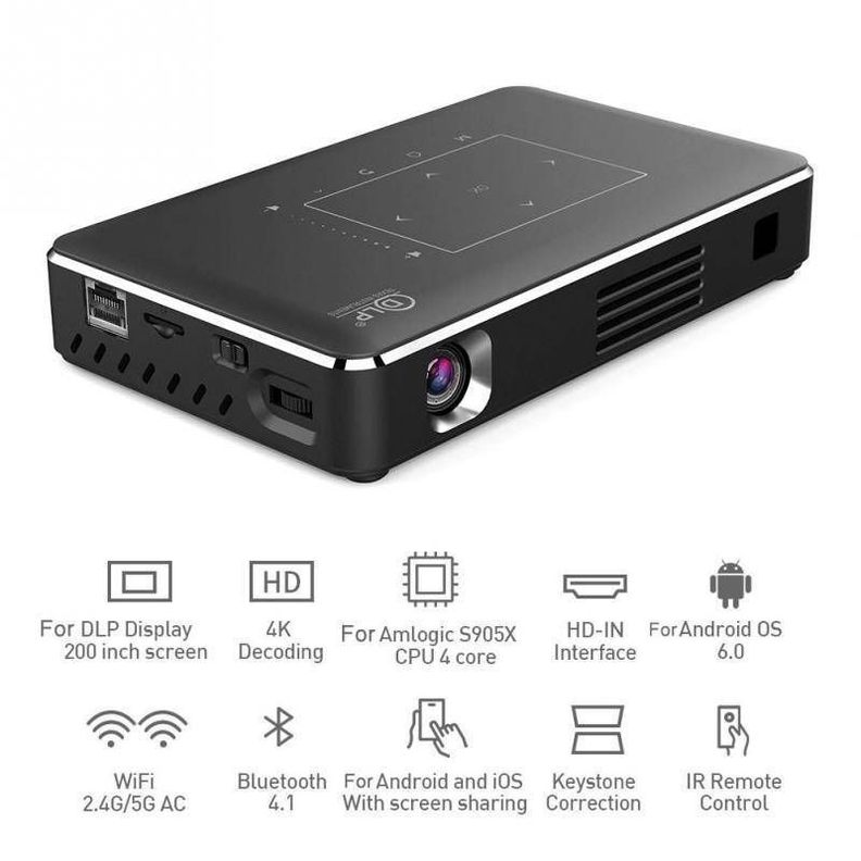 Proyector REAL TV P10 Mini, 4K, DLP, Android 9,0, WiFi, Bluetooth 4,0, portátil-4