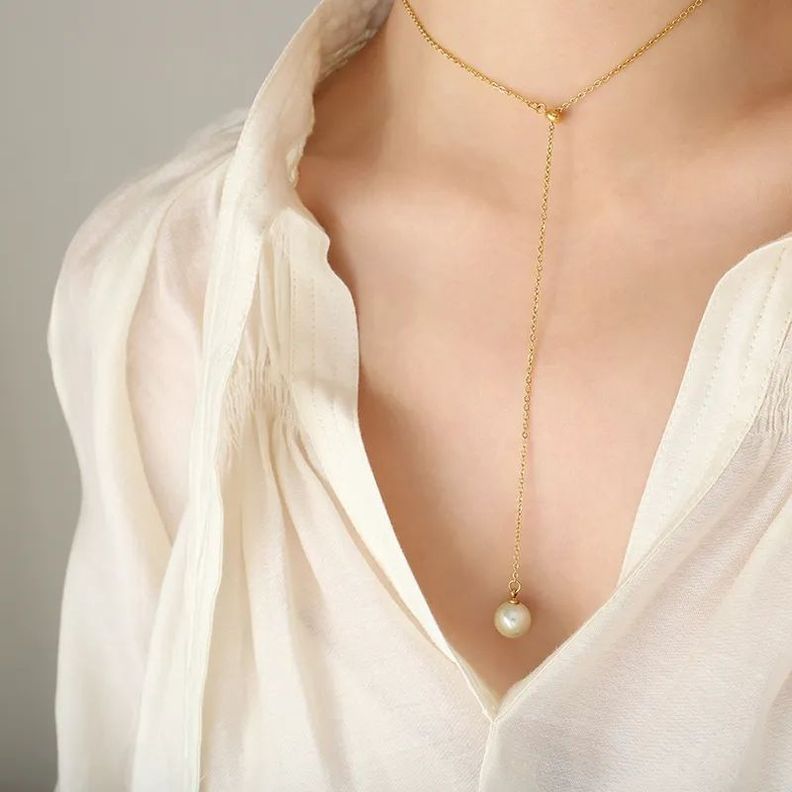Collar Perla Cultivada Oro 18kt Baño Ajustable-1