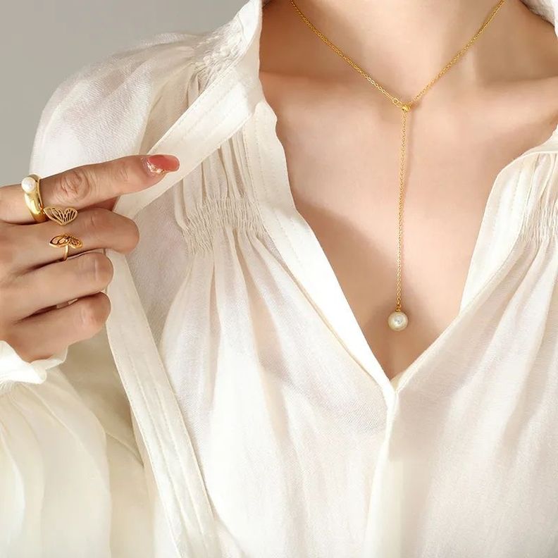 Collar Perla Cultivada Oro 18kt Baño Ajustable-3