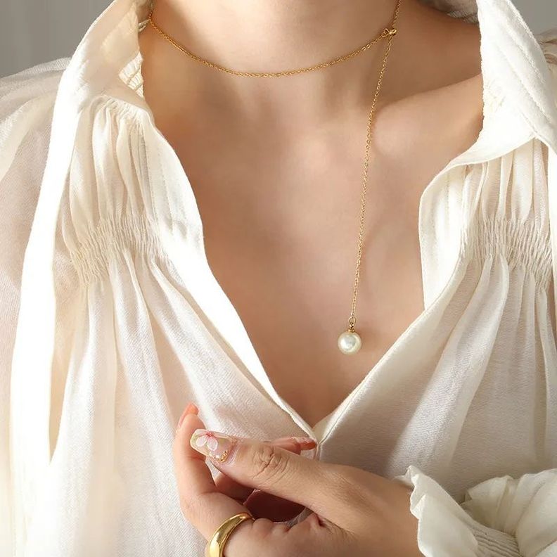 Collar Perla Cultivada Oro 18kt Baño Ajustable-4