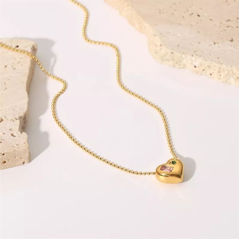 Collar Corazón Oro 18k bañado Gemas Juvenil Mujer-1
