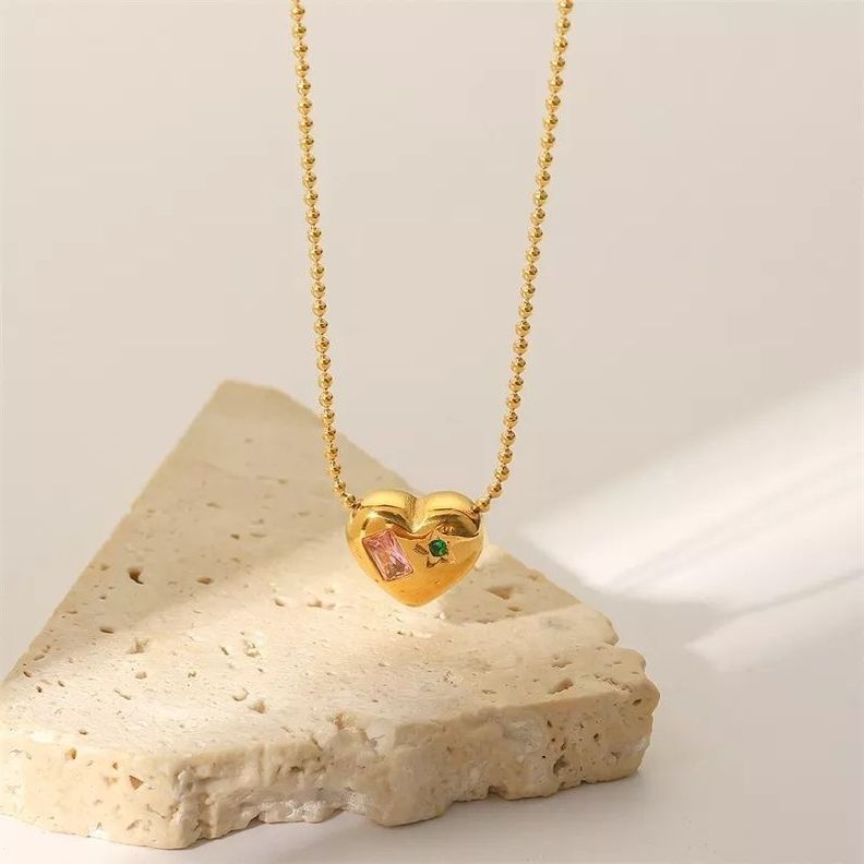 Collar Corazón Oro 18k bañado Gemas Juvenil Mujer-2