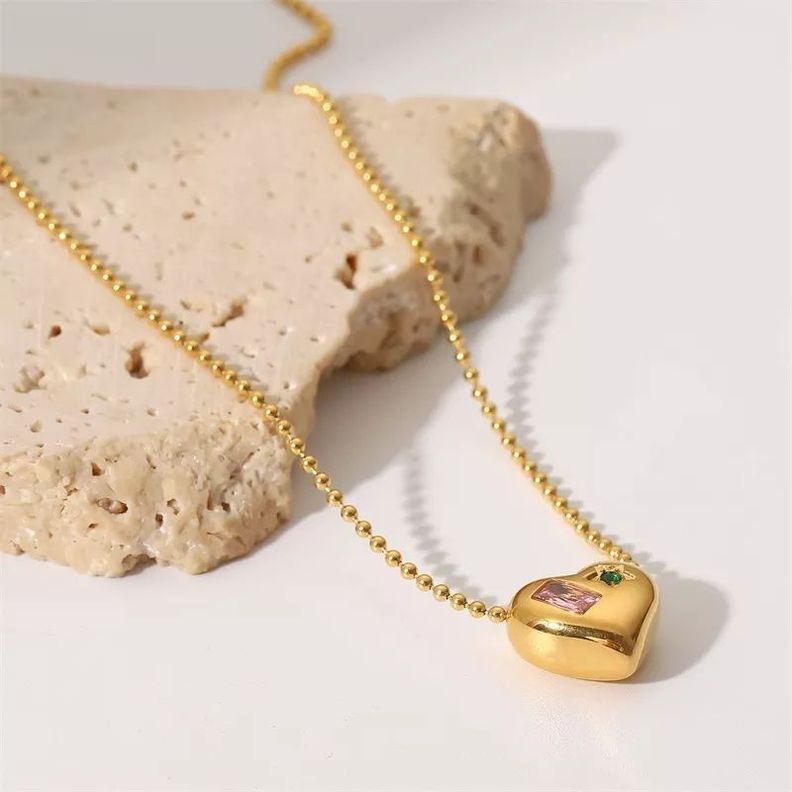 Collar Corazón Oro 18k bañado Gemas Juvenil Mujer-3
