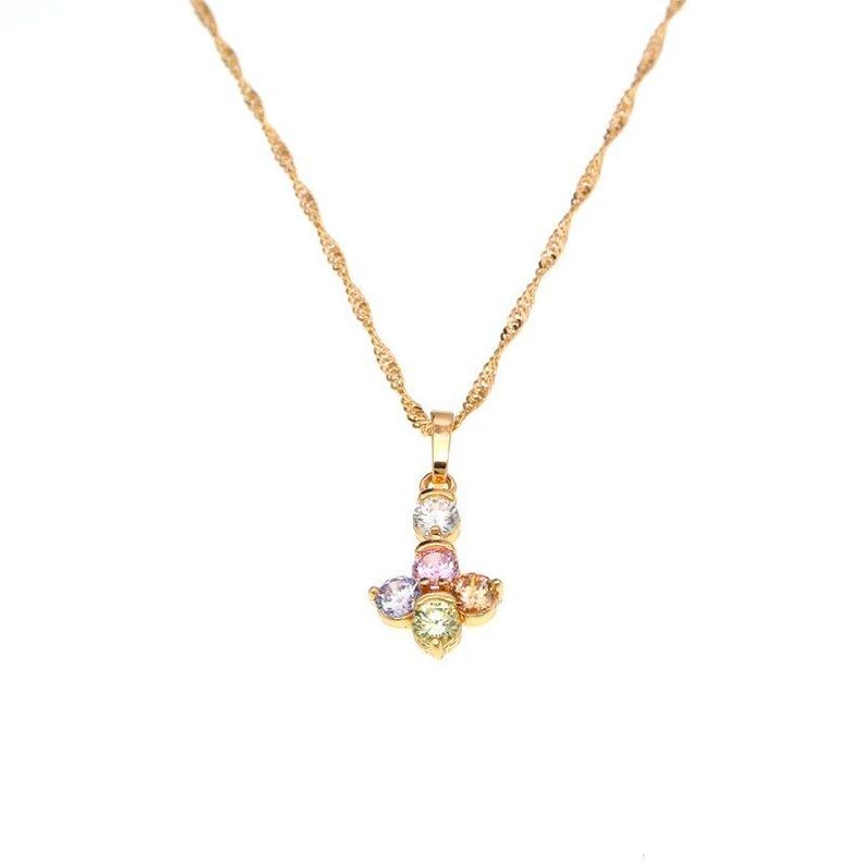 Collar Cruz Inv De Circones Multicolor Mujer Oro 18kt Bañado-0