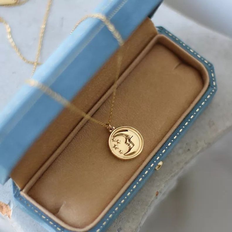 Collar Medalla Luna Estrella Mujer Oro 18kt Baño sello 18k -2