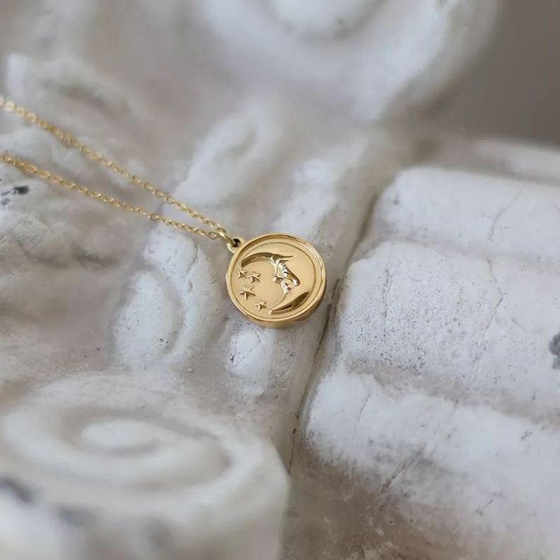 Collar Medalla Luna Estrella Mujer Oro 18kt Baño sello 18k -4