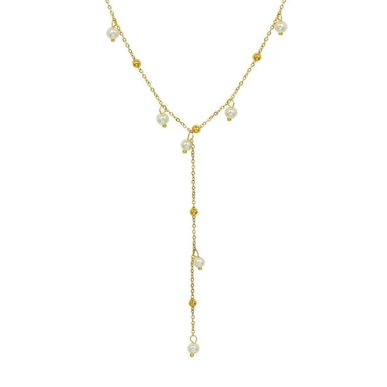 Collar Perlas Colgante Oro 18kt Exclusivo bañado Juvenil Mujer-0