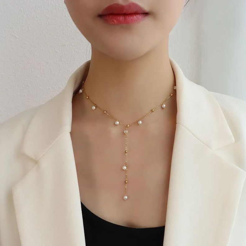 Collar Perlas Colgante Oro 18kt Exclusivo bañado Juvenil Mujer-2