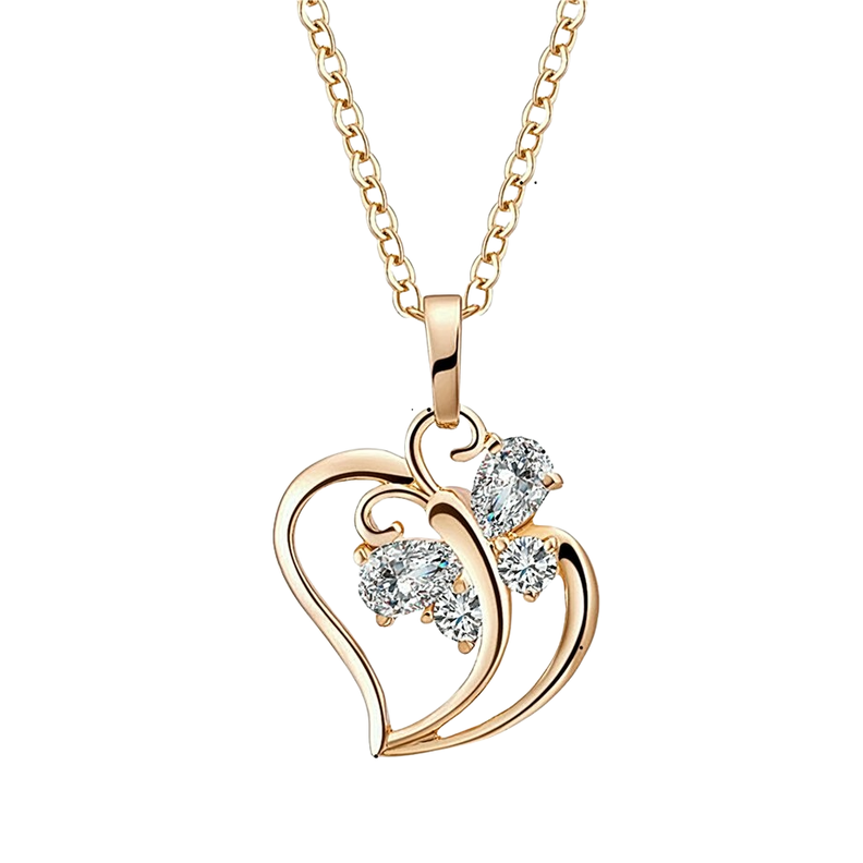 Collar Corazon Mariposa Baño Oro 18kt-0
