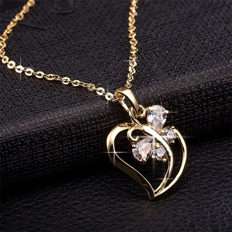 Collar Corazon Mariposa Baño Oro 18kt-2