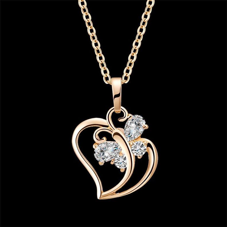 Collar Corazon Mariposa Baño Oro 18kt-3
