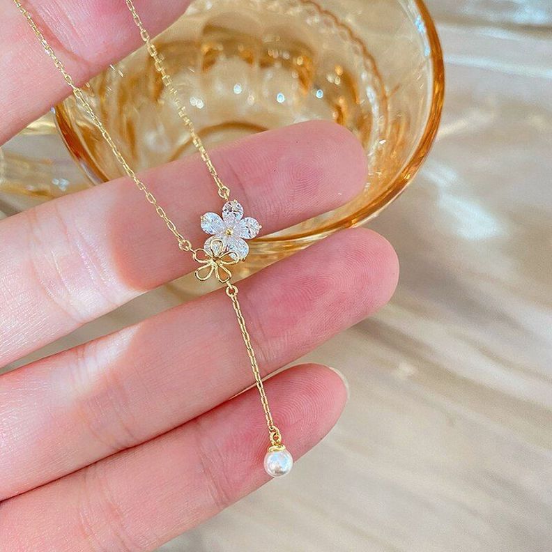 Collar Mujer Oro 18kt Cristales Flor Joyas-1