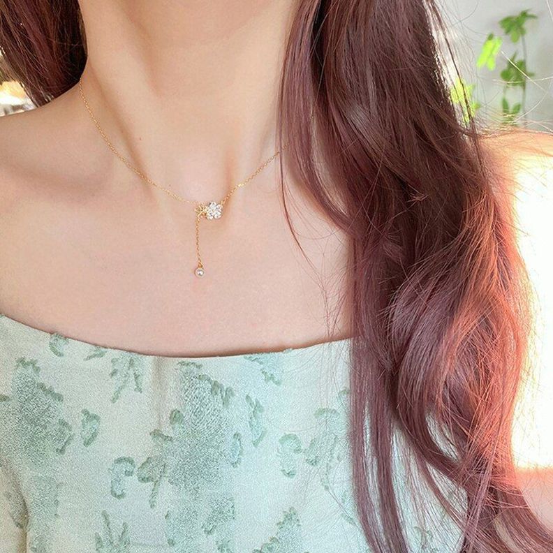 Collar Mujer Oro 18kt Cristales Flor Joyas-2