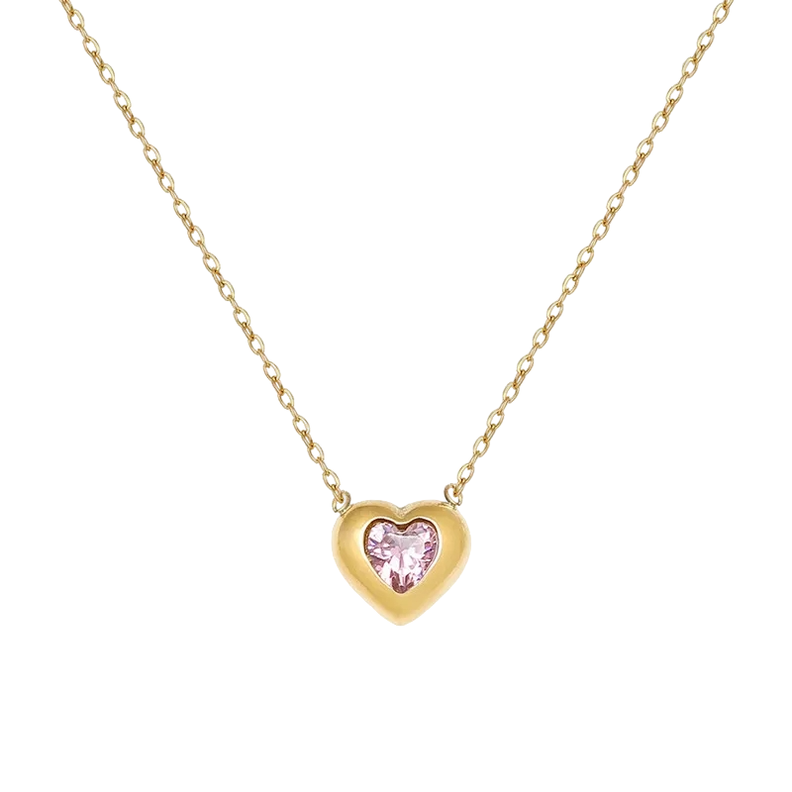 Collar Oro 18k Corazón Cristal Rosa Austriaco LUXURYJOYAS-0