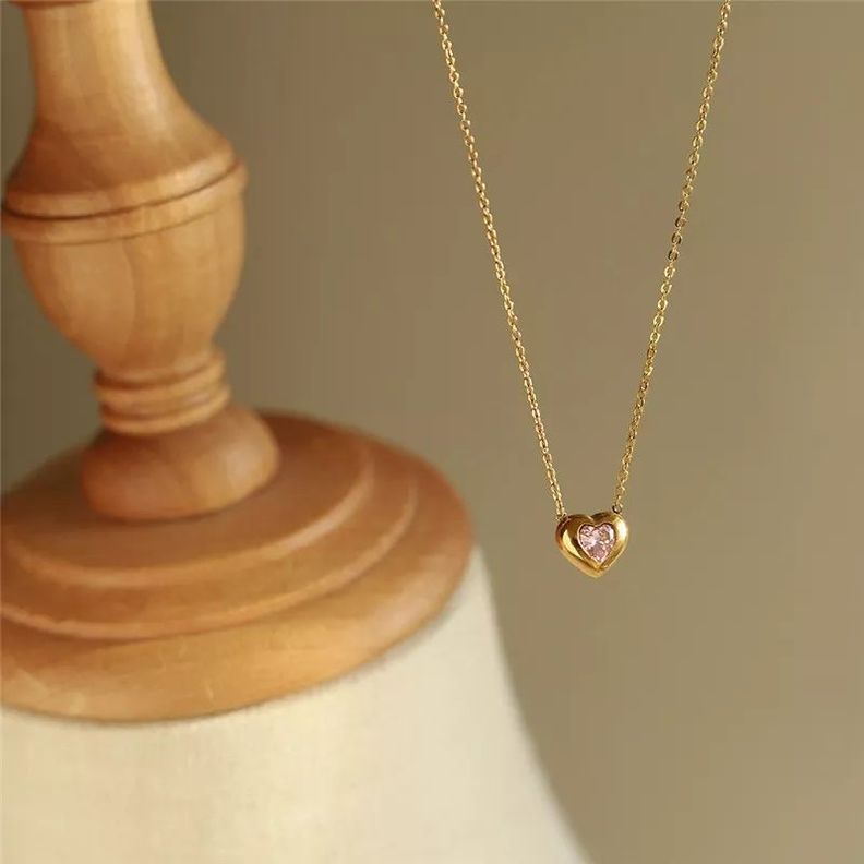Collar Oro 18k Corazón Cristal Rosa Austriaco LUXURYJOYAS-2