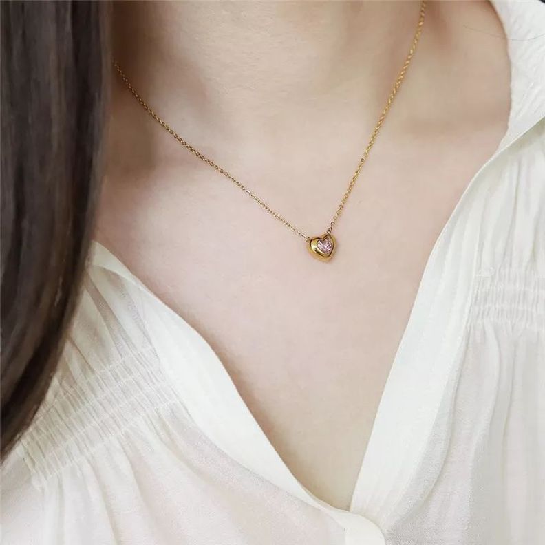 Collar Oro 18k Corazón Cristal Rosa Austriaco LUXURYJOYAS-3