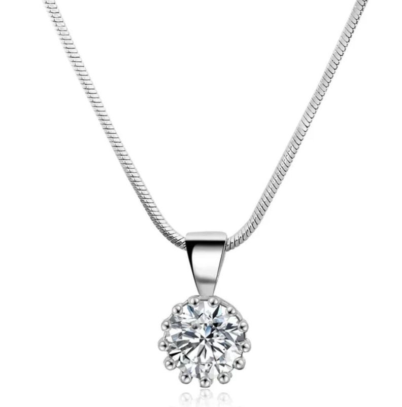 Collar Punto Luz De Cristal Oro Blanco 18kt Baño - Plateado-0