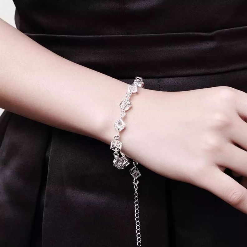 Pulsera Cubitos De Plata 925 Hermosa con circones LUXURYJOYAD-1