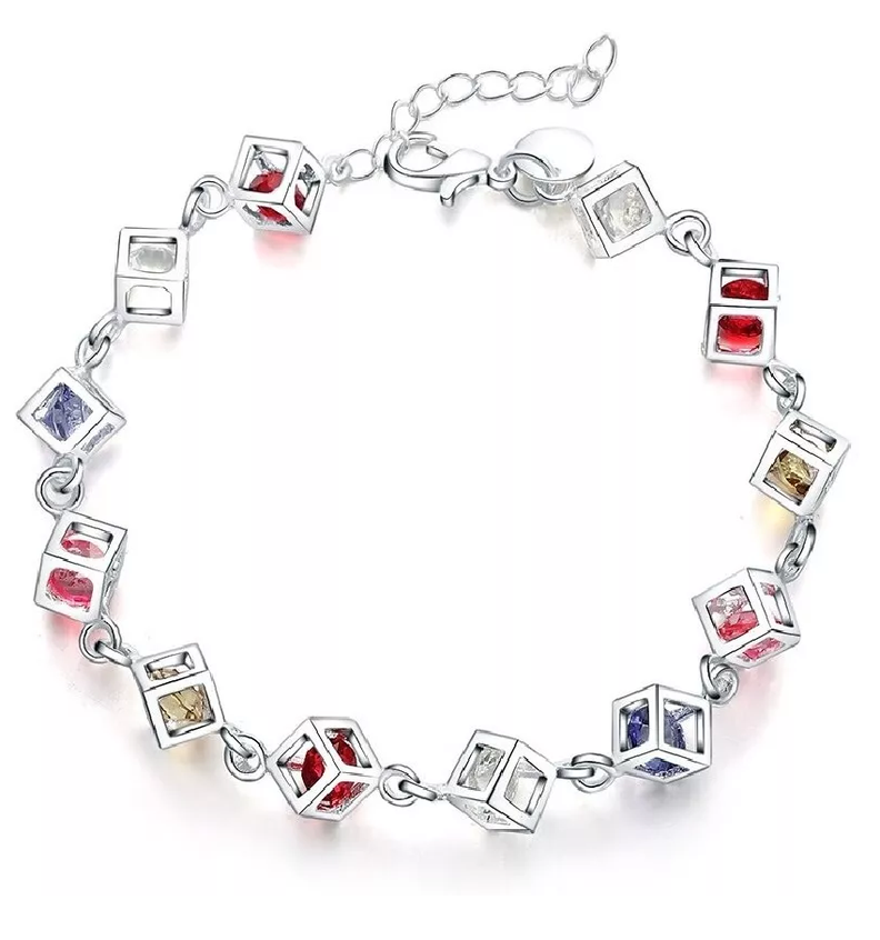 Pulsera Cubitos De Plata 925 Hermosa con circones LUXURYJOYAD-0