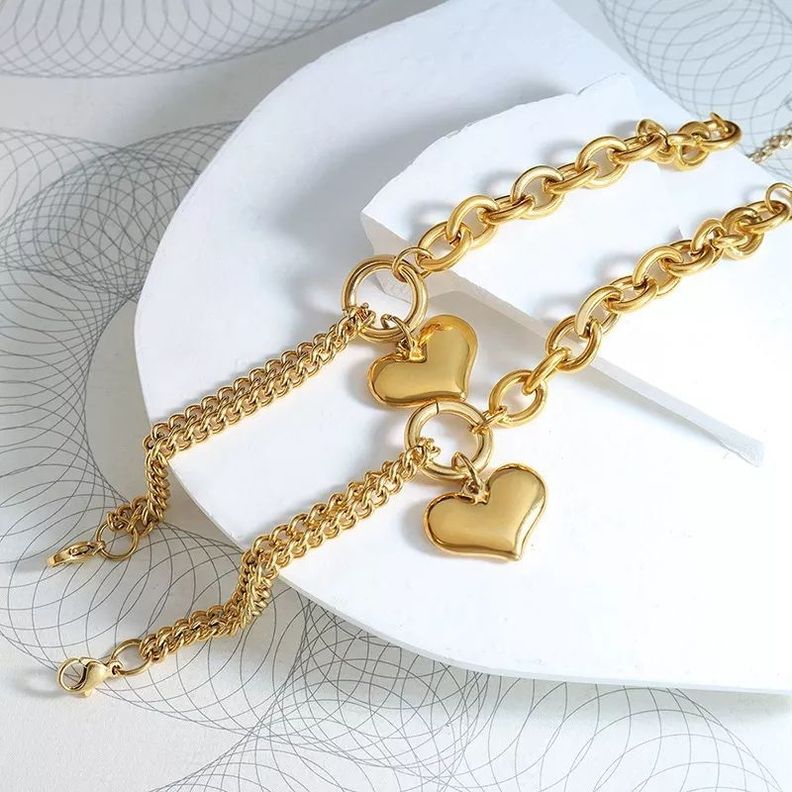 Pulsera Oro 18kt Bañado Corazón Colgante-1