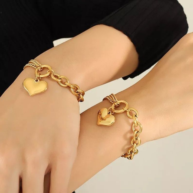Pulsera Oro 18kt Bañado Corazón Colgante-3