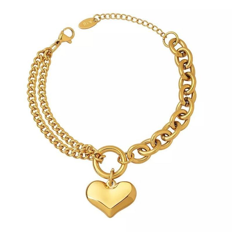 Pulsera Oro 18kt Bañado Corazón Colgante-4