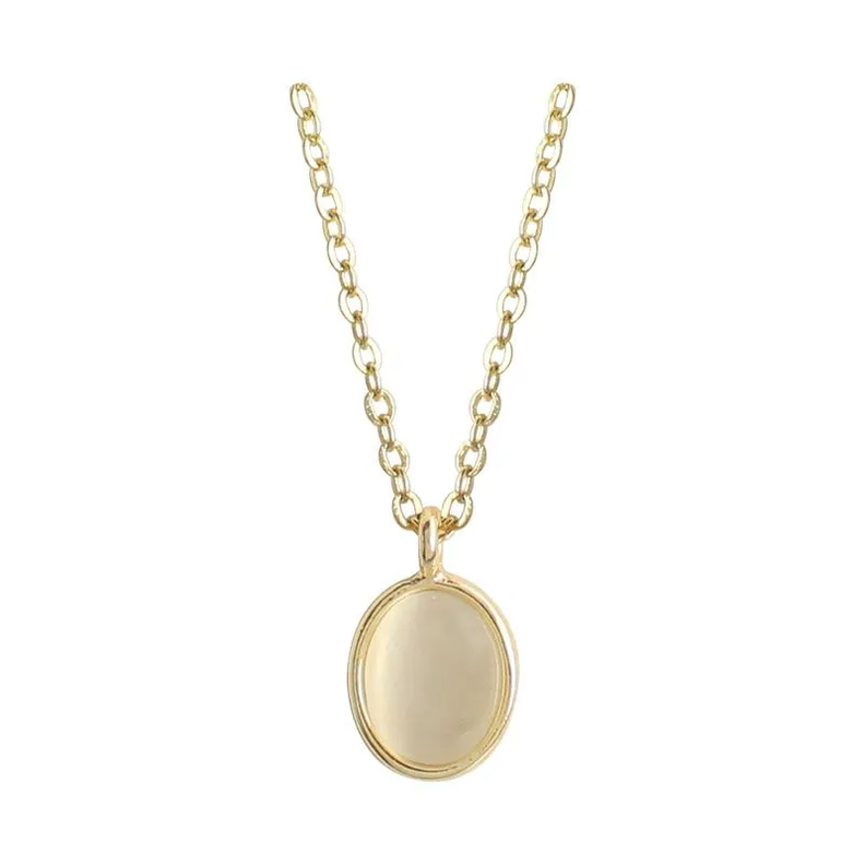 Collar Oro 18kt baño Con Dije De Piedra Pulida Exclusivo - Blanco-0