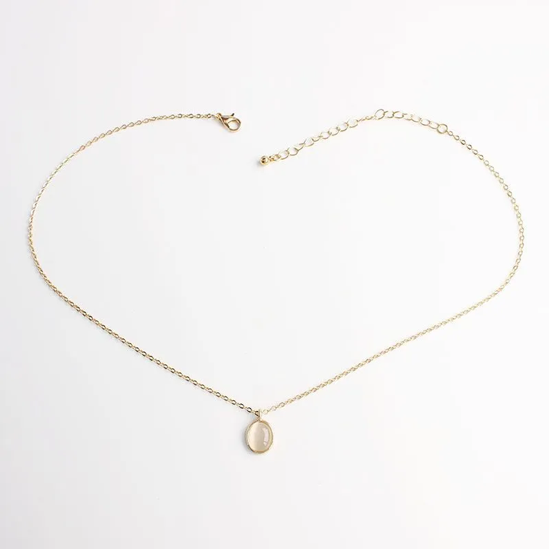 Collar Oro 18kt baño Con Dije De Piedra Pulida Exclusivo - Blanco-1
